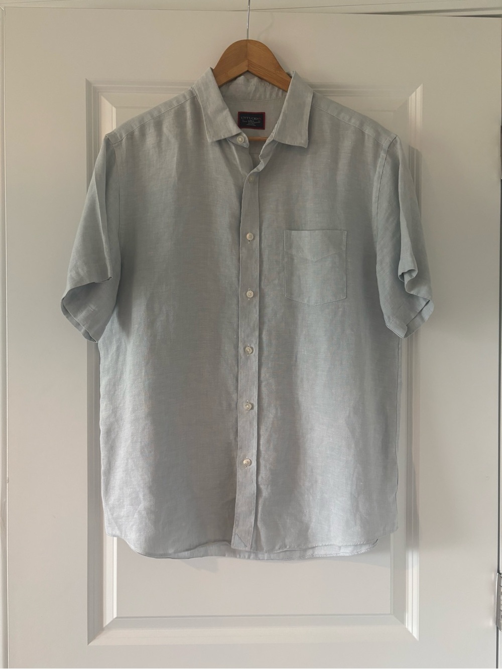 UNTUCKit Men’s Light Blue Linen Short-Sleeve Linen Shirt Large Channing Shirt